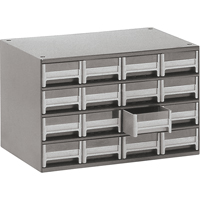 Modular Parts Cabinets, Steel, 16 Drawers, 17" x 10-9/16" x 2-1/8", Grey CA856 | King Materials Handling
