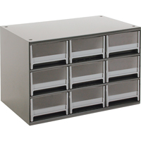 Modular Parts Cabinets, Steel, 9 Drawers, 17" x 10-9/16" x 3-1/16", Grey CA858 | King Materials Handling