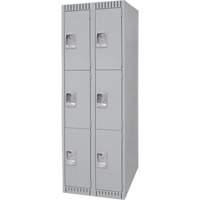Lockers, 3 -tier, Bank of 2, 24" x 18" x 72", Steel, Grey, Knocked Down FN473 | King Materials Handling