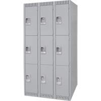 Lockers, 3 -tier, Bank of 3, 36" x 18" x 72", Steel, Grey, Knocked Down FN474 | King Materials Handling