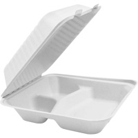 Compostable Hinged Food Containers with Compartments, Bagasse, Square JP905 | King Materials Handling