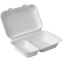 Compostable Hinged Food Containers with Compartments, Bagasse, Recantgular JP907 | King Materials Handling