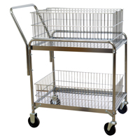 Wire Mesh Office Mail Cart, 200 lbs. Capacity, Chrome, 20" D x 33" L x 37-1/2" H, Chrome Plated MO208 | King Materials Handling