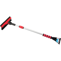 Snow Brush With Pivot Head, Telescopic, Rubber Squeegee Blade, 52" Long, Black/Red NJ144 | King Materials Handling