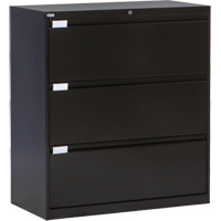 Lateral Filing Cabinet, Steel, 3 Drawers, 36" W x 18" D x 40-1/16" H, Black OP216 | King Materials Handling