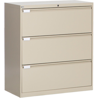 Lateral Filing Cabinet, Steel, 3 Drawers, 36" W x 18" D x 40-1/16" H, Beige OP217 | King Materials Handling
