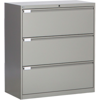 Lateral Filing Cabinet, Steel, 3 Drawers, 36" W x 18" D x 40-1/16" H, Grey OP218 | King Materials Handling