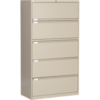 Lateral Filing Cabinet, Steel, 5 Drawers, 36" W x 18" D x 65-1/2" H, Beige OP223 | King Materials Handling