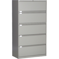 Lateral Filing Cabinet, Steel, 5 Drawers, 36" W x 18" D x 65-1/2" H, Grey OP224 | King Materials Handling