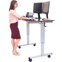 Adjustable Stand-Up Workstations, Stand-Alone Desk, 48-1/2" H x 48" W x 32-1/2" D, Walnut OP282 | King Materials Handling