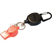 Self Retracting ID Badge and Key Reel with Whistle, Zinc Alloy Metal, 24" Cable, Carabiner Attachment OP294 | King Materials Handling