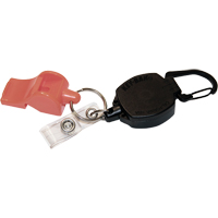 Self Retracting ID Badge and Key Reel with Whistle, Zinc Alloy Metal, 24" Cable, Carabiner Attachment OP294 | King Materials Handling