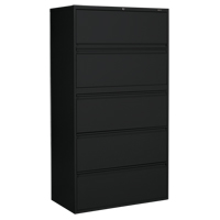 Lateral Filing Cabinet, Steel, 5 Drawers, 36" W x 19-1/4" D x 66-5/9" H, Black OP906 | King Materials Handling