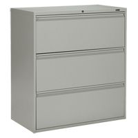Lateral Filing Cabinet, Steel, 3 Drawers, 36" W x 19-1/4" D x 39-3/50" H, Grey OP907 | King Materials Handling