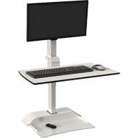 Soar™ Sit/Stand Electric Desk with Single Monitor Arm, Desktop Unit, 36" H x 27-3/4" W x 22" D, White OQ925 | King Materials Handling