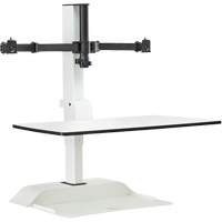 Soar™ Sit/Stand Electric Desk with Dual Monitor Arm, Desktop Unit, 37-1/4" H x 27-3/4" W x 22" D, White OQ926 | King Materials Handling