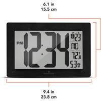 Self-Setting & Self-Adjusting Wall Clock with Stand, Digital, Battery Operated, Black OR493 | King Materials Handling