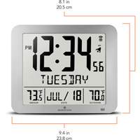 Slim Self-Setting Full Calendar Wall Clock, Digital, Battery Operated, Silver OR494 | King Materials Handling
