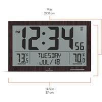 Self-Setting Full Calendar Clock with Extra Large Digits, Digital, Battery Operated, Brown OR498 | King Materials Handling