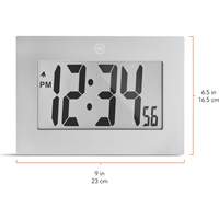 Large Frame Digital Wall Clock, Digital, Battery Operated, Silver OR505 | King Materials Handling