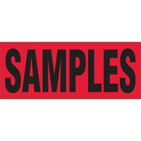 "Samples" Special Handling Labels, 5" L x 2" W, Black on Red PB424 | King Materials Handling
