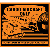"Cargo Aircraft Only" Handling Labels, 4-3/4" L x 4-1/4" W, Orange SGQ527 | King Materials Handling