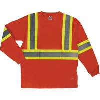 Long Sleeve Safety T-Shirt, Cotton, X-Small, High Visibility Orange SHI995 | King Materials Handling