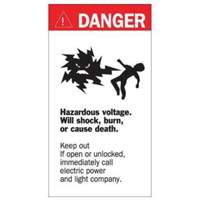 "Danger Hazardous Voltage" Sign, 8" x 4-1/2", Acrylic, English with Pictogram SY227 | King Materials Handling