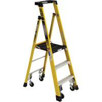 Heavy-Duty Rolling Podium Ladder, 3 Steps, 26-2/5" Step Width, 36" Platform Height, Fibreglass VD475 | King Materials Handling